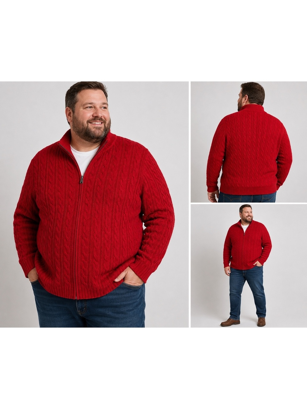 L.L.Bean 3X Red Cable Knit Full Zip Sweater Cardigan